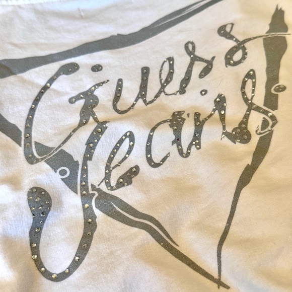 Guess - Women’s (L) White Zip Sweater with Rhinestone Bejeweled Detail Y2K - Picture 4 of 4